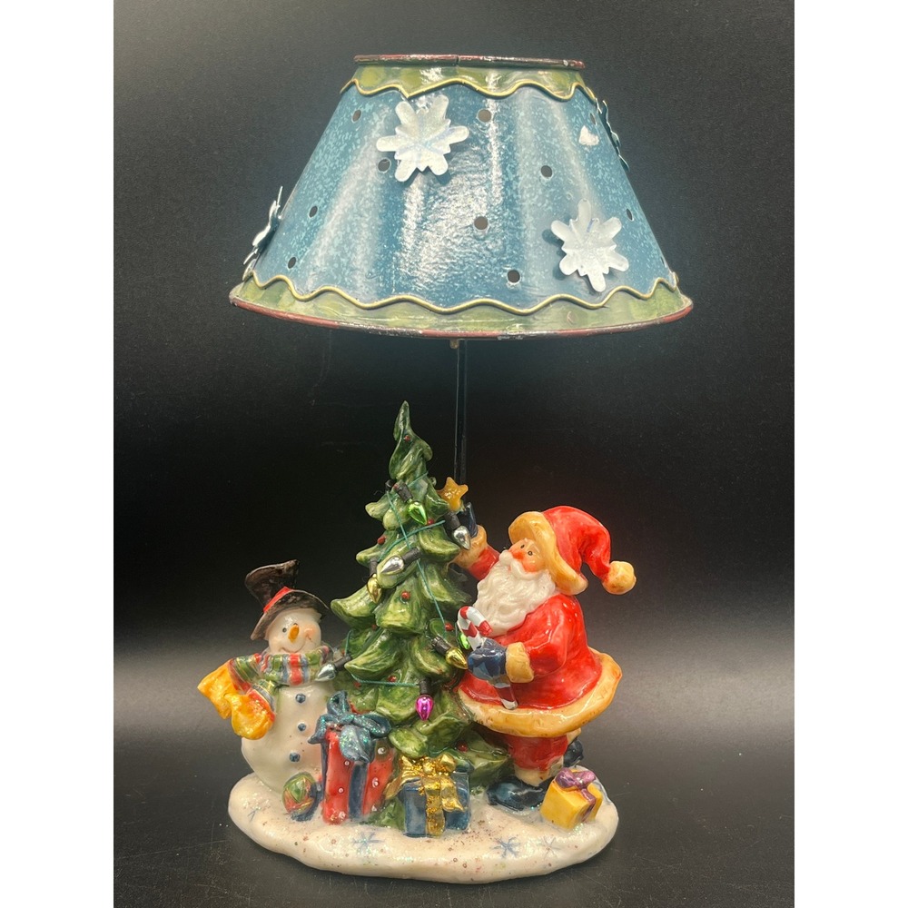 Kohl's‎ Christmas Santa Snowman Ceramic Candle Holder Metal Snowflake Shade 8.5"